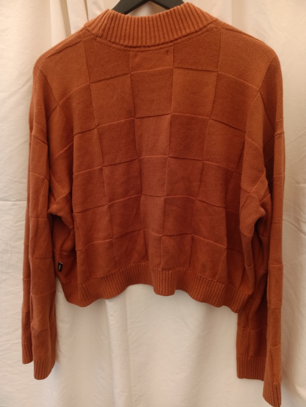 Vans Cammile Cropped Sweater Orange Checkered Knit Boxy Fit 100% Cotton - Picture 2 of 5